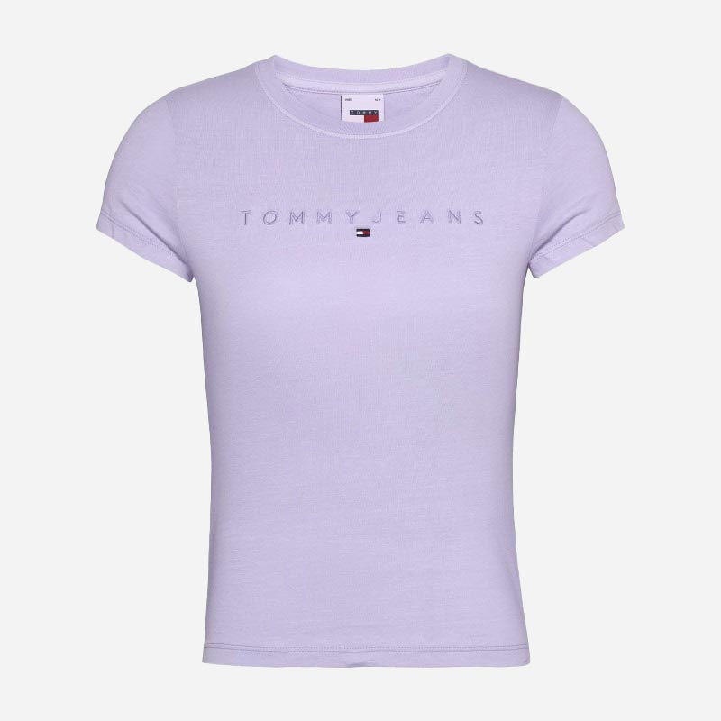 Tommy Jeans Womens Tonal Linear Slim Fit Short Sleeve Tee - Lavender Flower