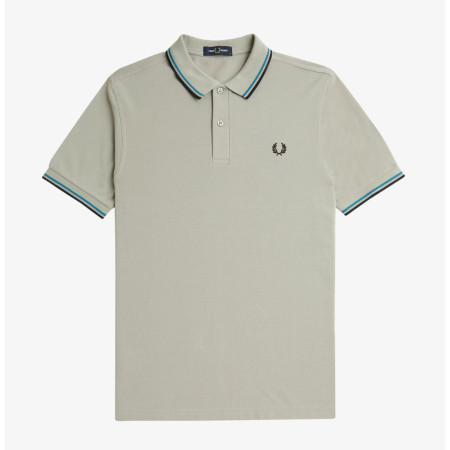 Fred Perry Twin Tipped Regular Fit Short Sleeve Polo Shirt - Limestone/Runaway Bay Ocean/Black Fred Perry Twin Tipped Regular Fit Short Sleeve Polo Shirt - Limestone/Runaway Bay Ocean/Black