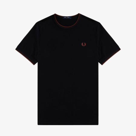 Fred Perry Twin Tipped Regular Fit Short Sleeve Tee - Black/Carrington Road Brick/Whisky Brown Fred Perry Twin Tipped Regular Fit Short Sleeve Tee - Black/Carrington Road Brick/Whisky Brown