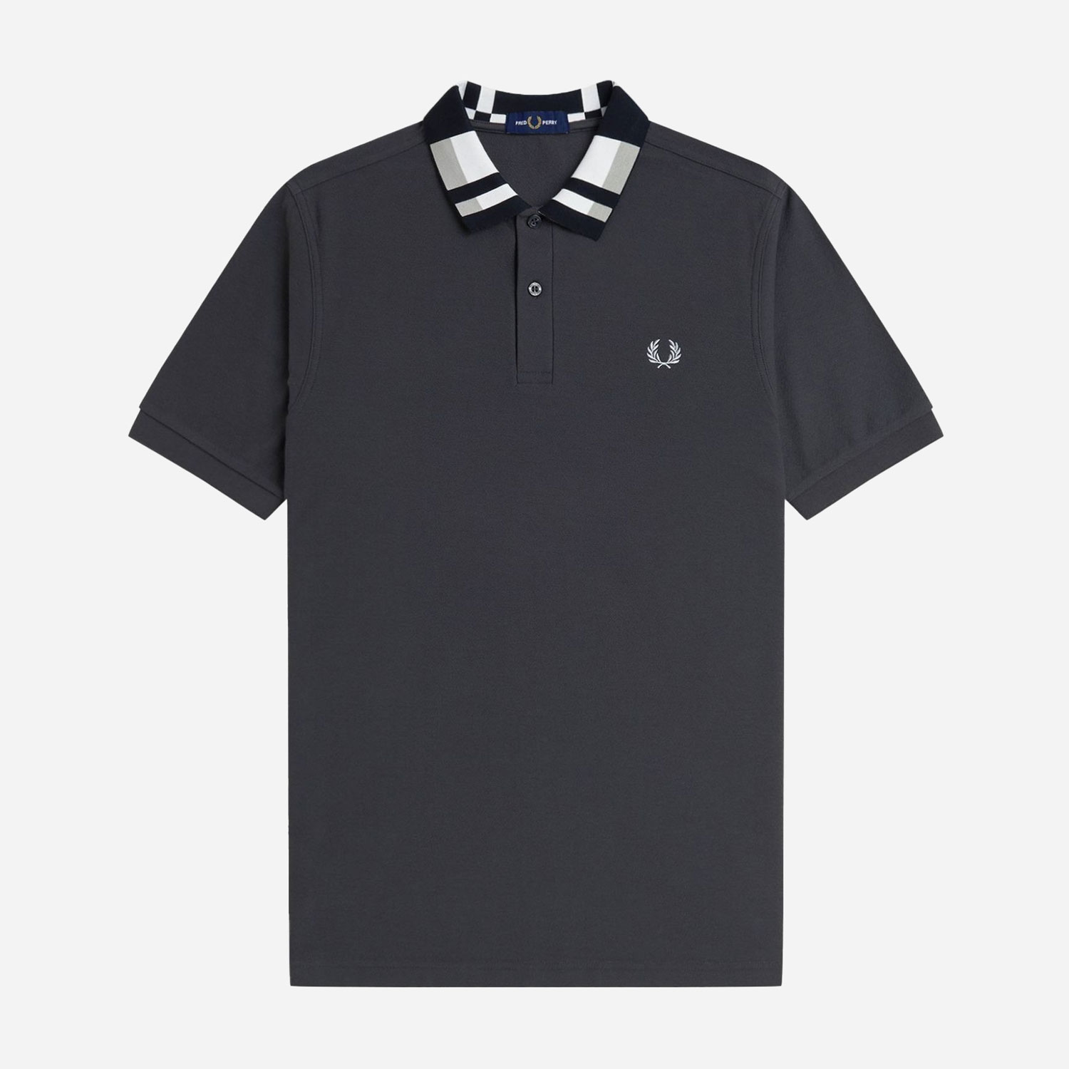 Fred Perry Chequerboard Collar Polo - Ancher Grey | The Cream Store