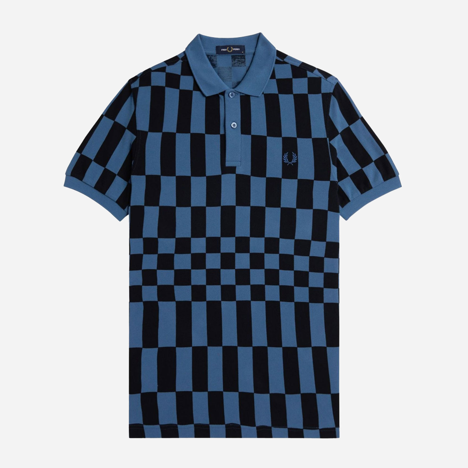 Fred Perry Chequerboard Print Polo - Black/Midnight Blue | The