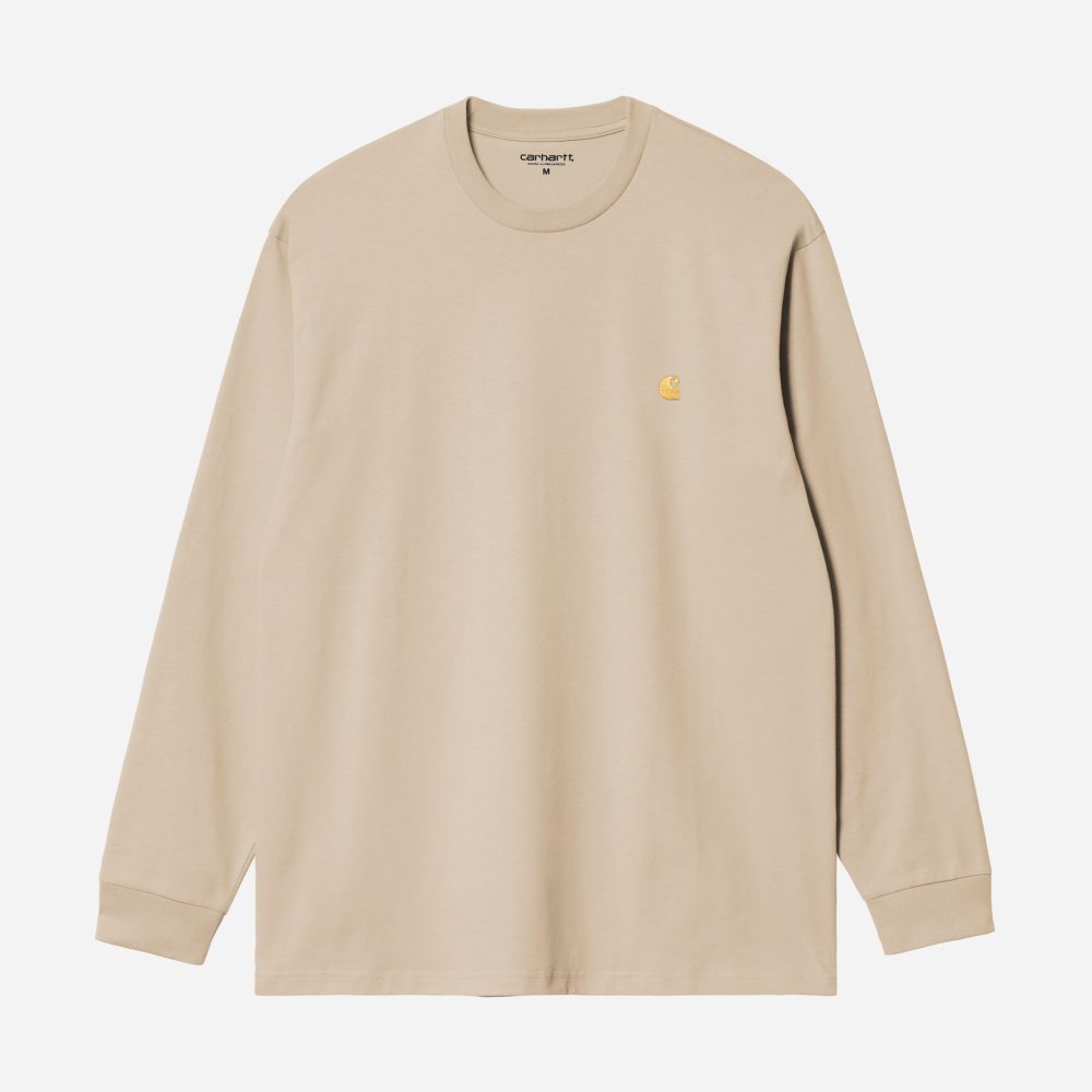 Carhartt WIP Long Sleeve Chase Tee - Fleur De Sel/Gold Carhartt WIP Long Sleeve Chase Tee - Fleur De Sel/Gold