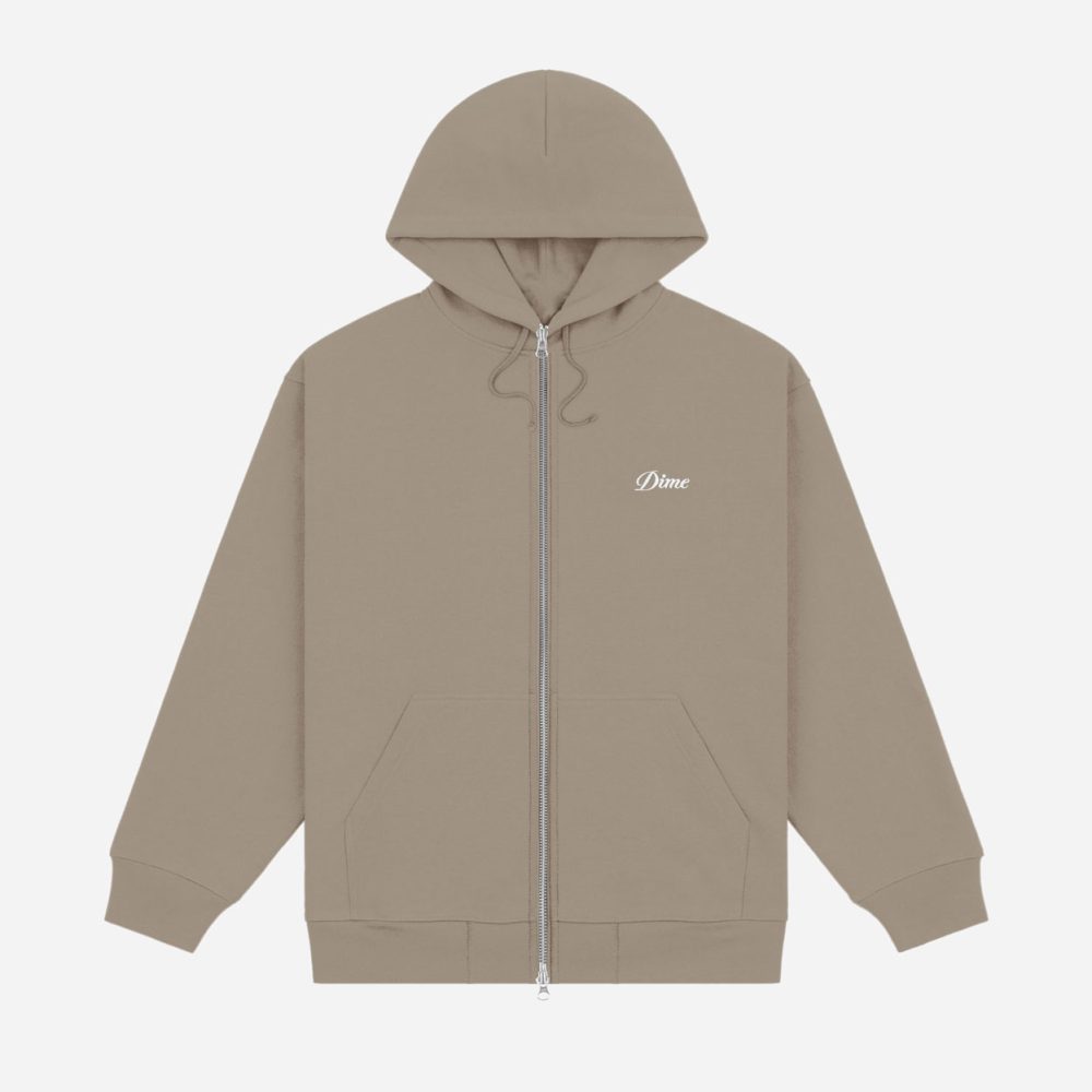 Dime Cursive Small logo Zip Hoodie - Driftwood Dime Cursive Small logo Zip Hoodie - Driftwood