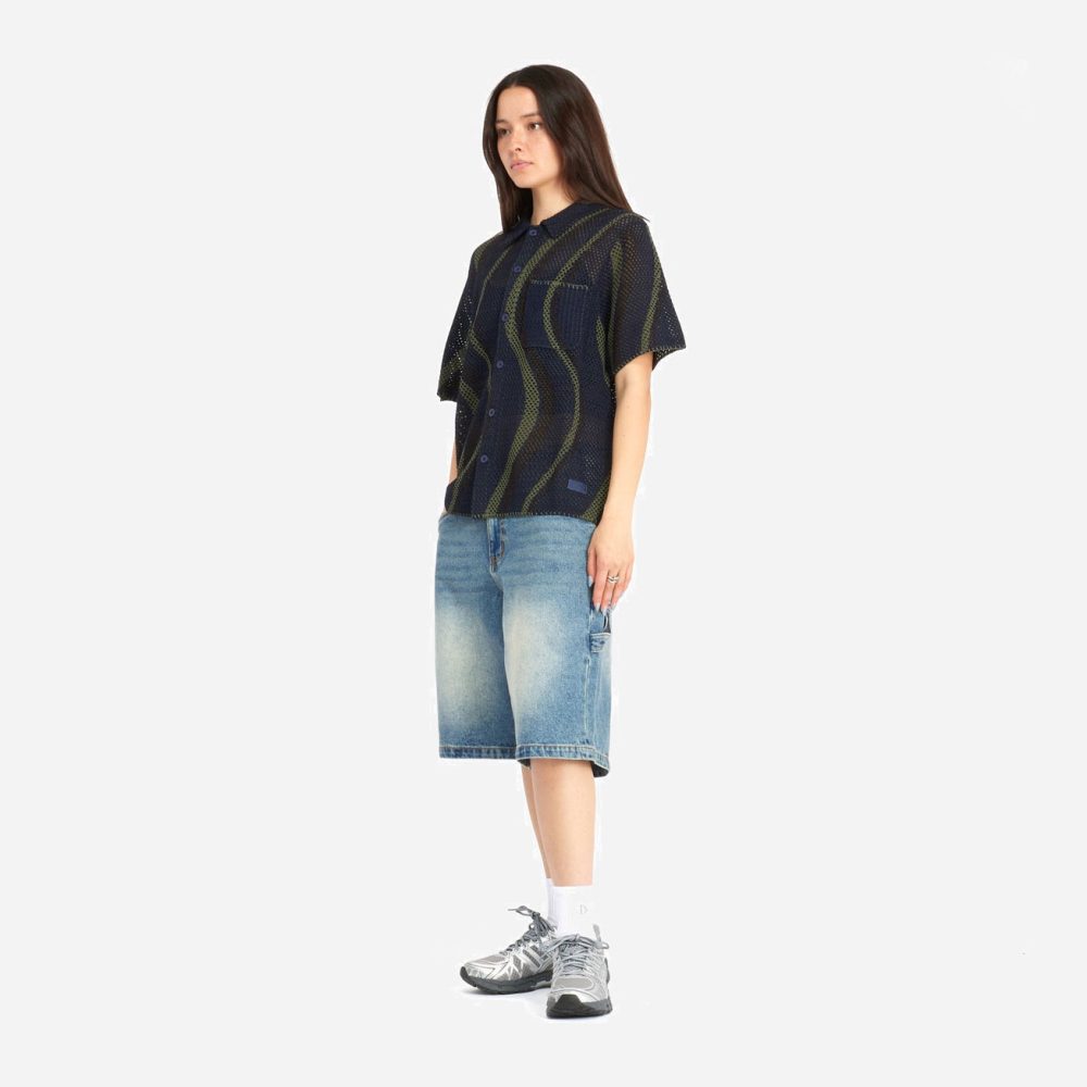 Dime Soleil Button Up Knitted Shirt - Navy