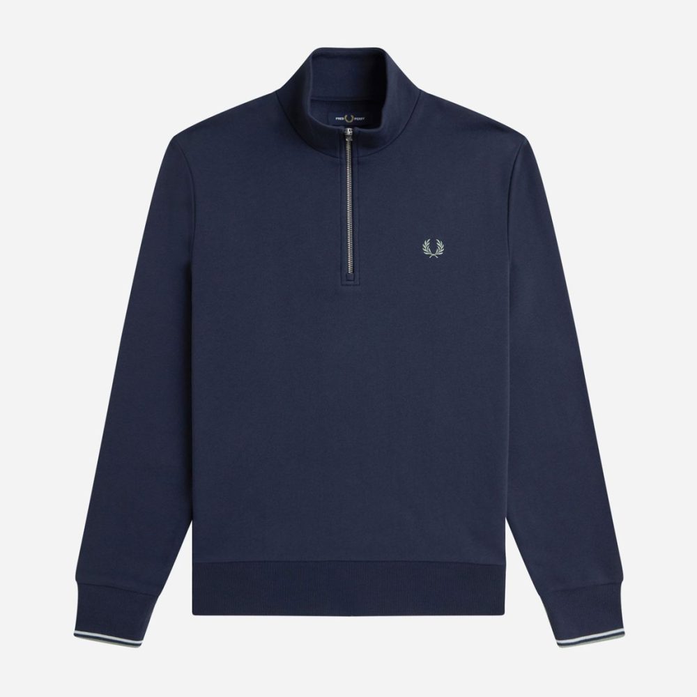 Fred Perry Half Zip Sweatshirt - Dark Air Force/Light Ice/Bay Leaf Fred Perry Half Zip Sweatshirt - Dark Air Force/Light Ice/Bay Leaf