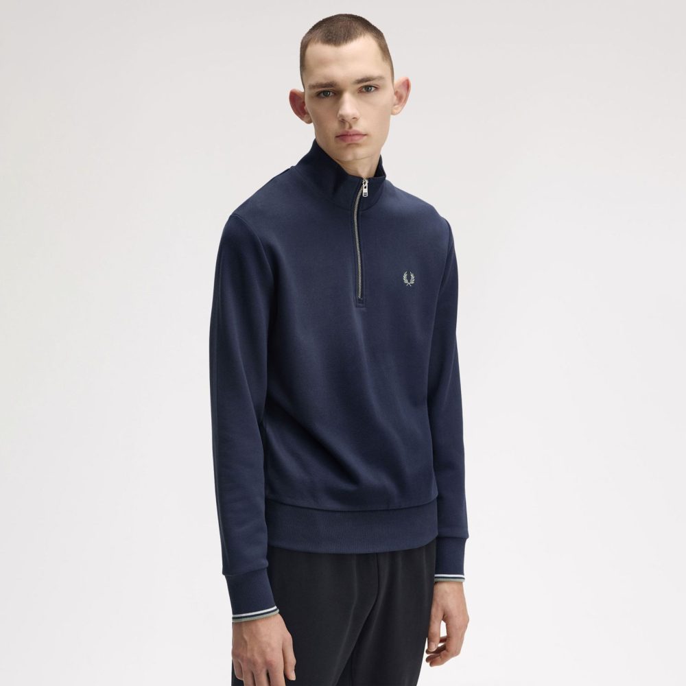 Fred Perry Half Zip Sweatshirt - Dark Air Force/Light Ice/Bay Leaf Fred Perry Half Zip Sweatshirt - Dark Air Force/Light Ice/Bay Leaf