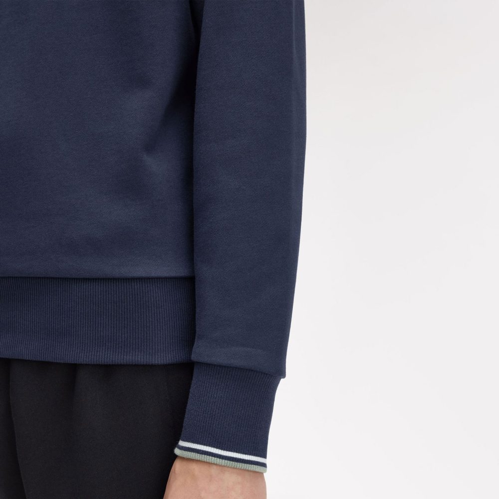 Fred Perry Half Zip Sweatshirt - Dark Air Force/Light Ice/Bay Leaf