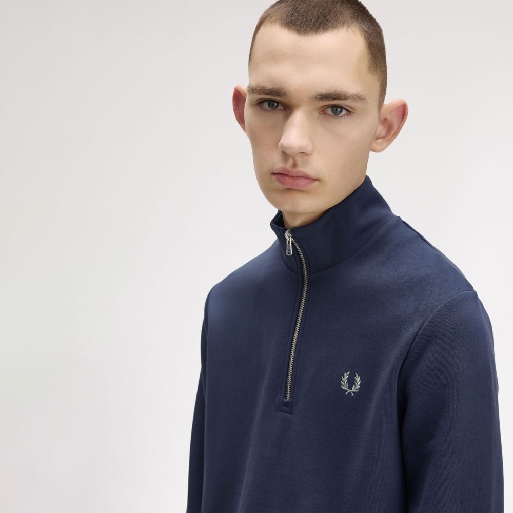 Fred Perry Half Zip Sweatshirt - Dark Air Force/Light Ice/Bay Leaf Fred Perry Half Zip Sweatshirt - Dark Air Force/Light Ice/Bay Leaf