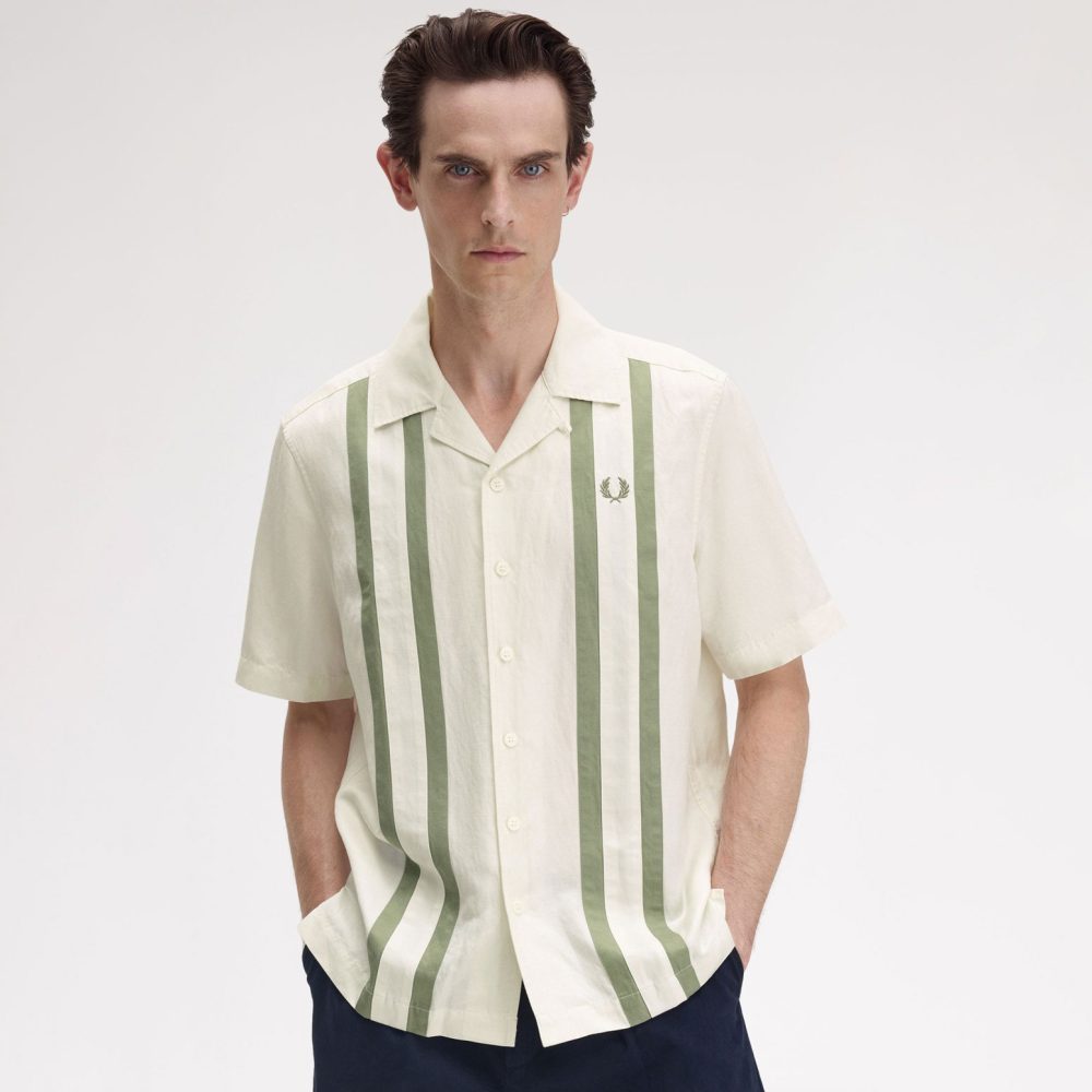 Fred Perry Panelled Linen Blend Shirt - Light Ecru