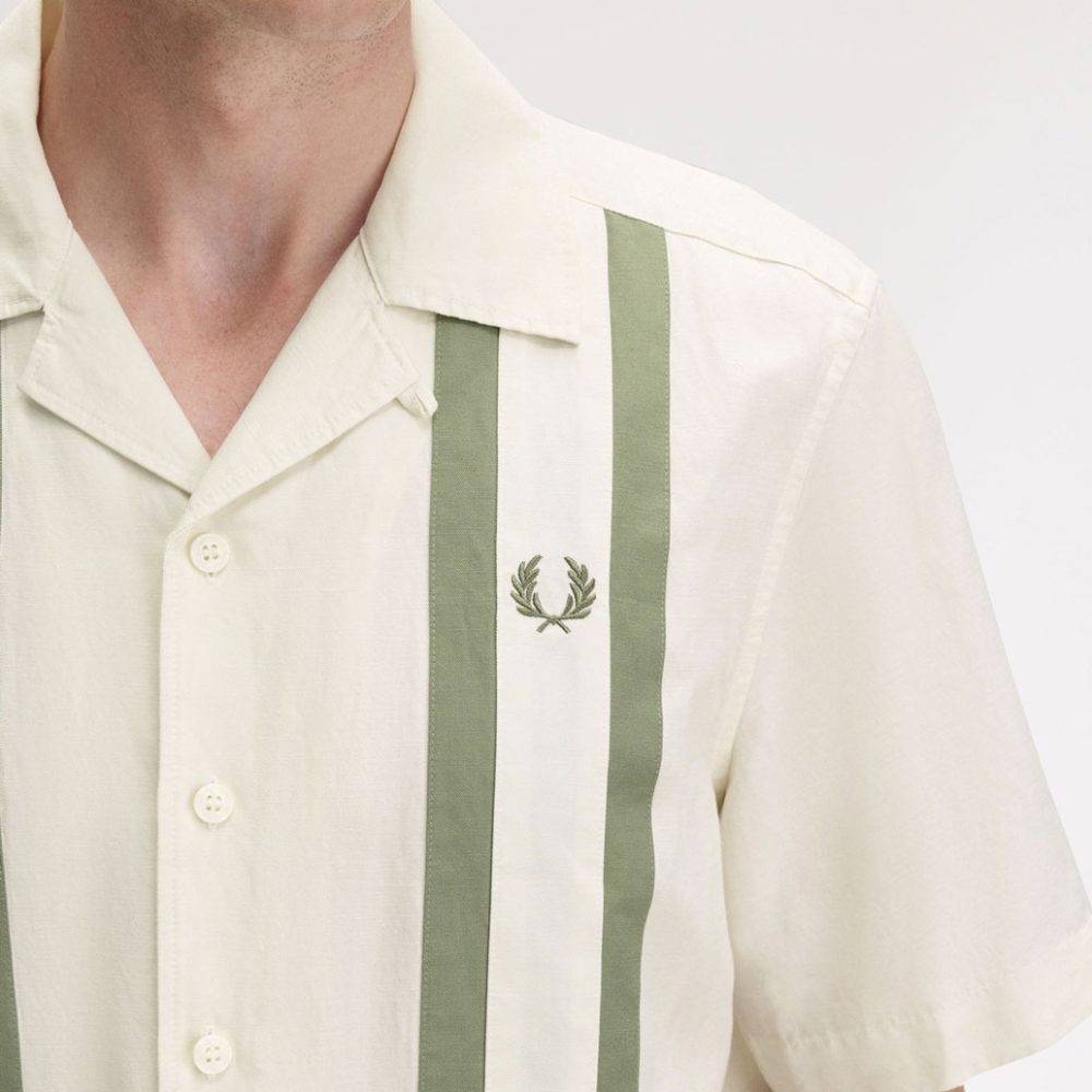 Fred Perry Panelled Linen Blend Shirt - Light Ecru Fred Perry Panelled Linen Blend Shirt - Light Ecru