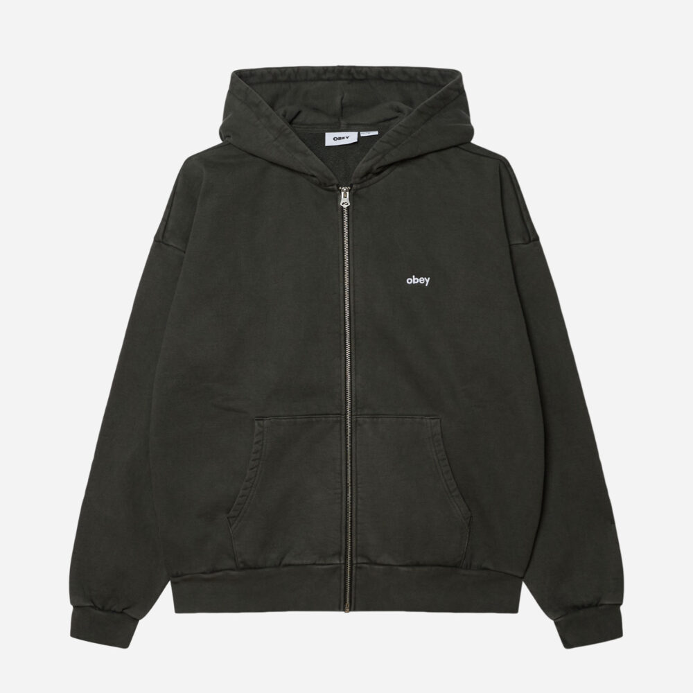 Obey Lowercase Pigment Zip Hoodie - Pigment Pirate Black Obey Lowercase Pigment Zip Hoodie - Pigment Pirate Black