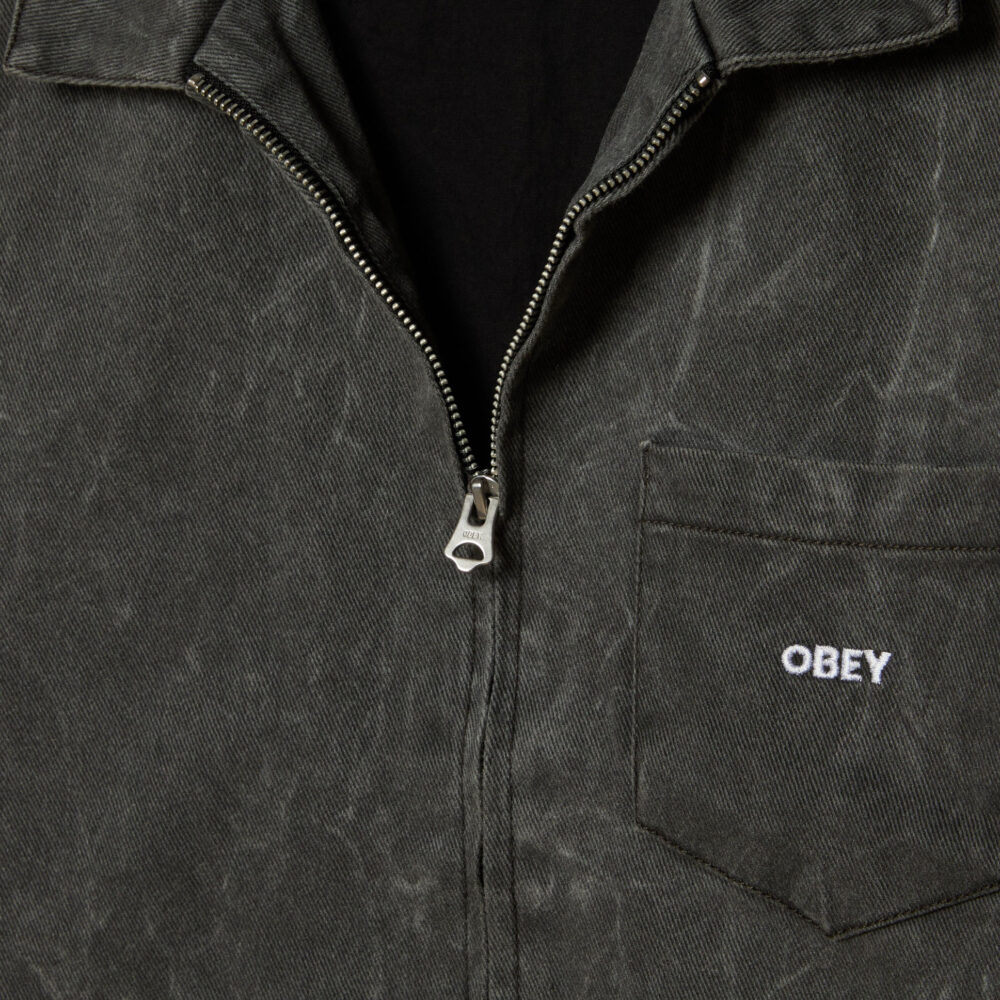 Obey Workman Zip Jacket - Black Wrinkle Wash