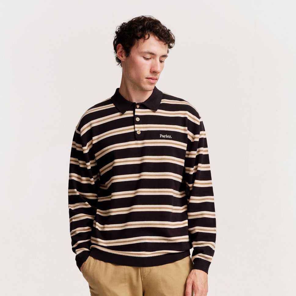 Parlez Aspen Long Sleeve Knitted Polo - Black
