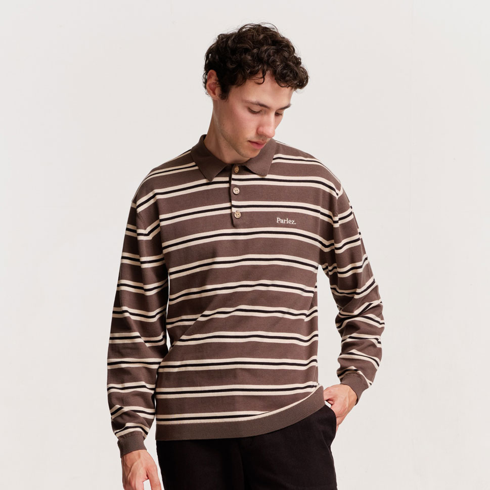 Parlez Aspen Long Sleeve Knitted Polo - Moss Parlez Aspen Long Sleeve Knitted Polo - Moss