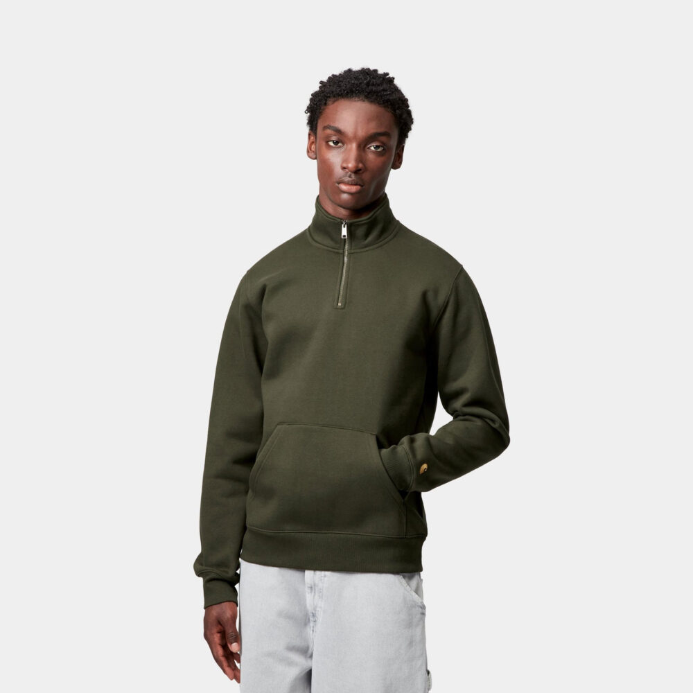 Carhartt WIP Chase Neck Zip Sweat - Olive/Gold
