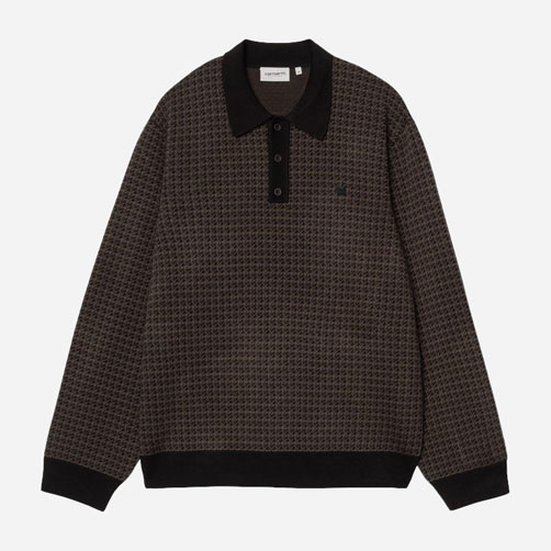 Carhartt WIP Long Sleeve Lowis Houndstooth Knitted Polo - Vitola Heather