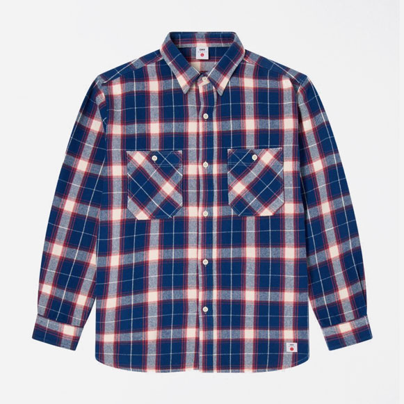 Edwin Long Sleeve Work Shirt - Navy/Red