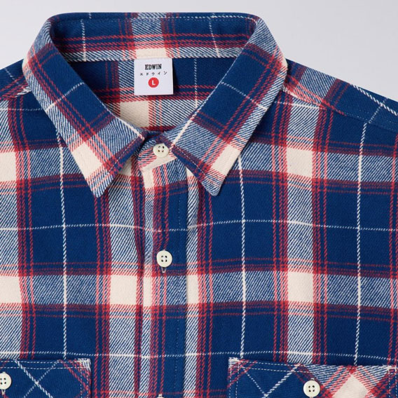 Edwin Long Sleeve Work Shirt - Navy/Red