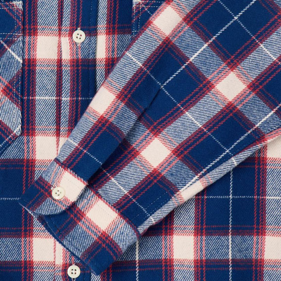 Edwin Long Sleeve Work Shirt - Navy/Red