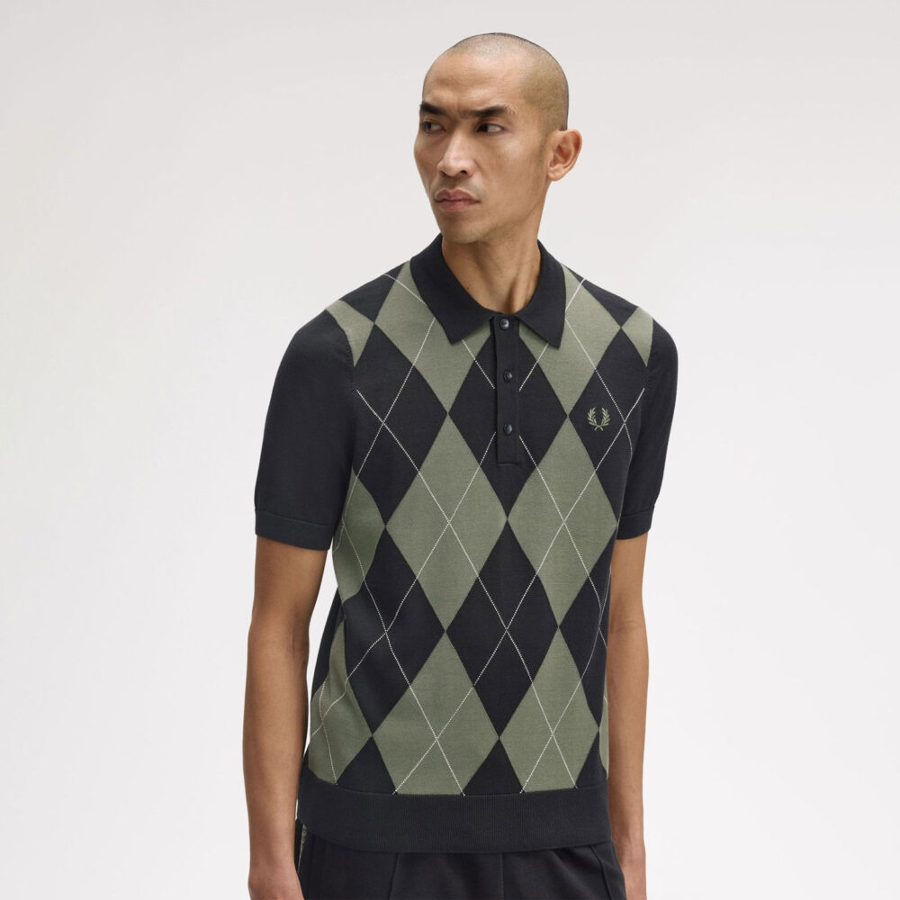 Fred Perry Argyle Knitted Polo - Black Fred Perry Argyle Knitted Polo - Black