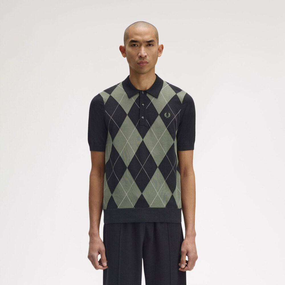 Fred Perry Argyle Knitted Polo - Black Fred Perry Argyle Knitted Polo - Black