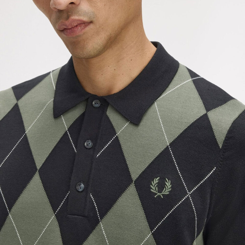 Fred Perry Argyle Knitted Polo - Black Fred Perry Argyle Knitted Polo - Black