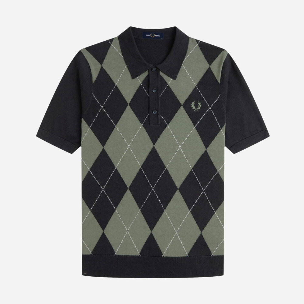 Fred Perry Argyle Knitted Polo - Black Fred Perry Argyle Knitted Polo - Black