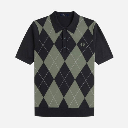Fred Perry Argyle Knitted Polo - Black