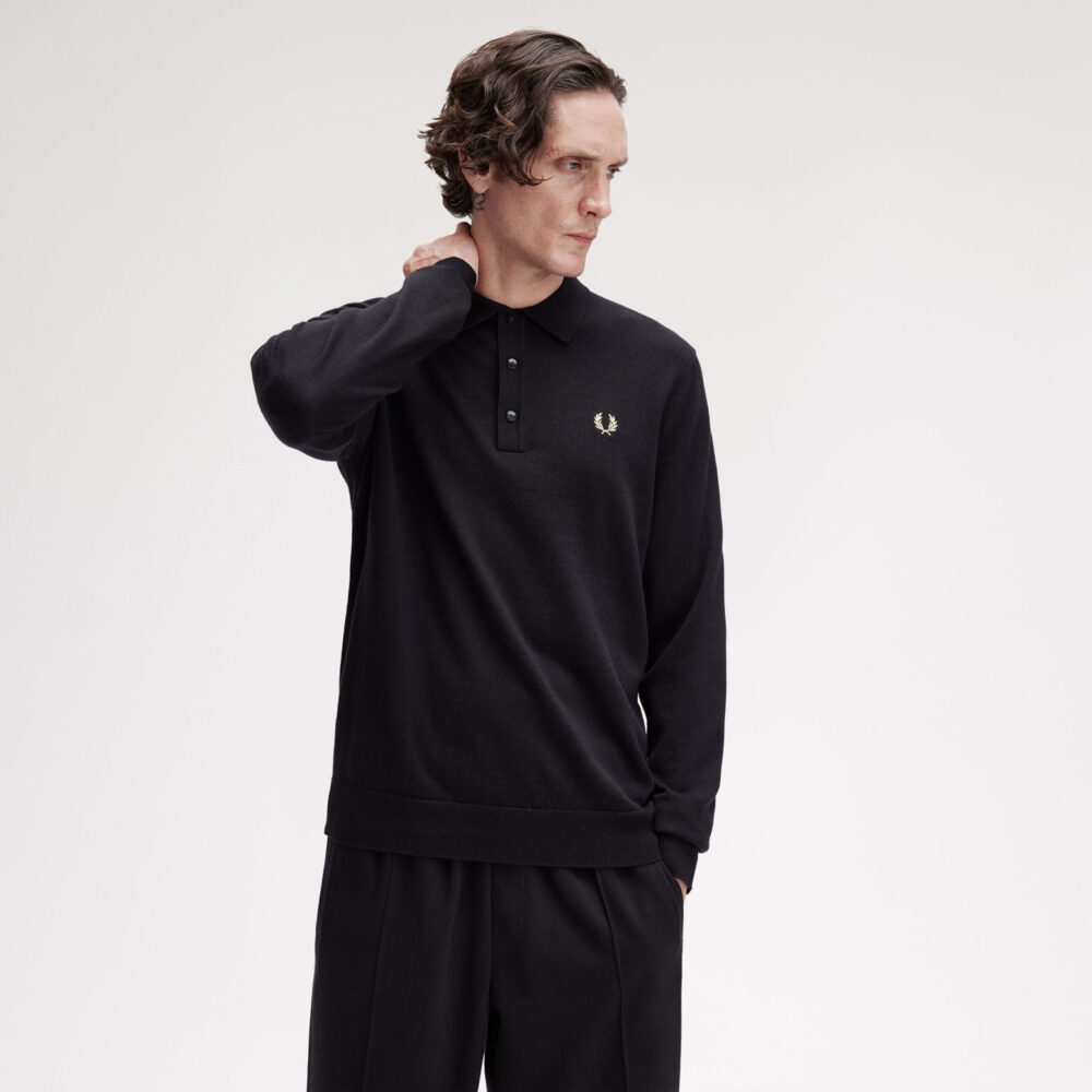 Fred Perry Classic Long Sleeve Knitted Polo - Black
