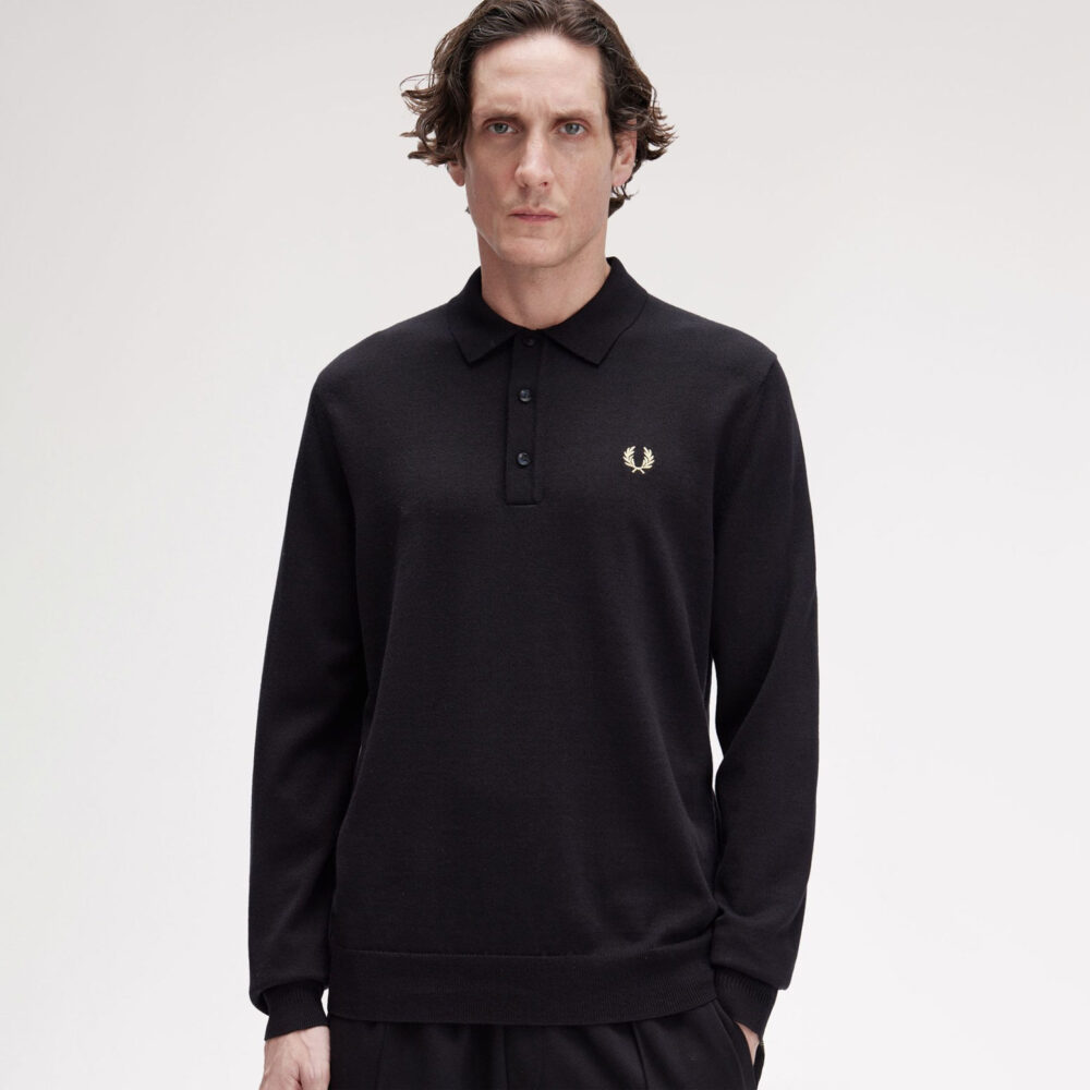 Fred Perry Classic Long Sleeve Knitted Polo - Black