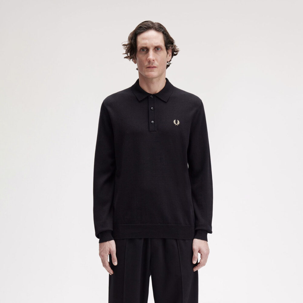 Fred Perry Classic Long Sleeve Knitted Polo - Black