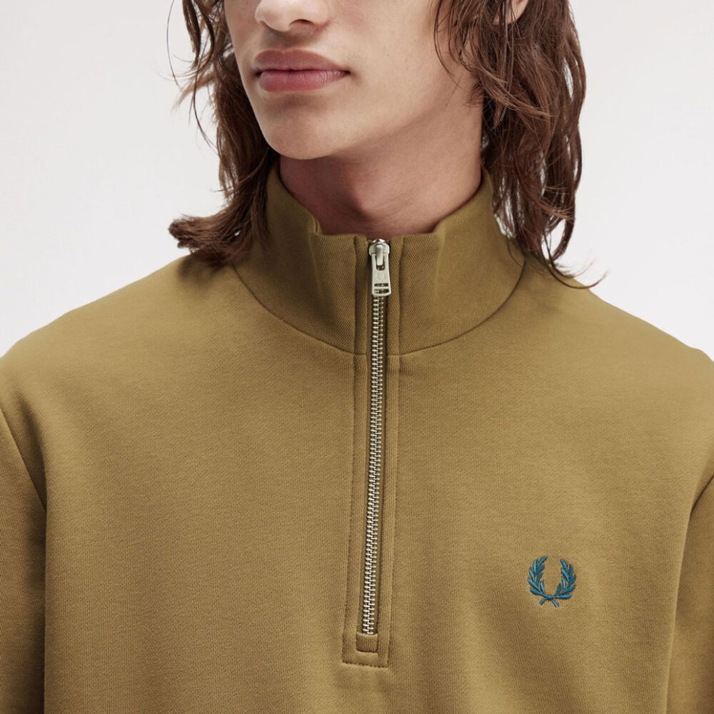 Fred Perry Half Zip Sweatshirt - Shaded Stone/Ecru/Dark Petrol