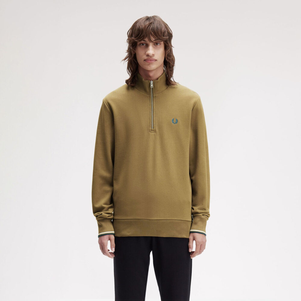 Fred Perry Half Zip Sweatshirt - Shaded Stone/Ecru/Dark Petrol
