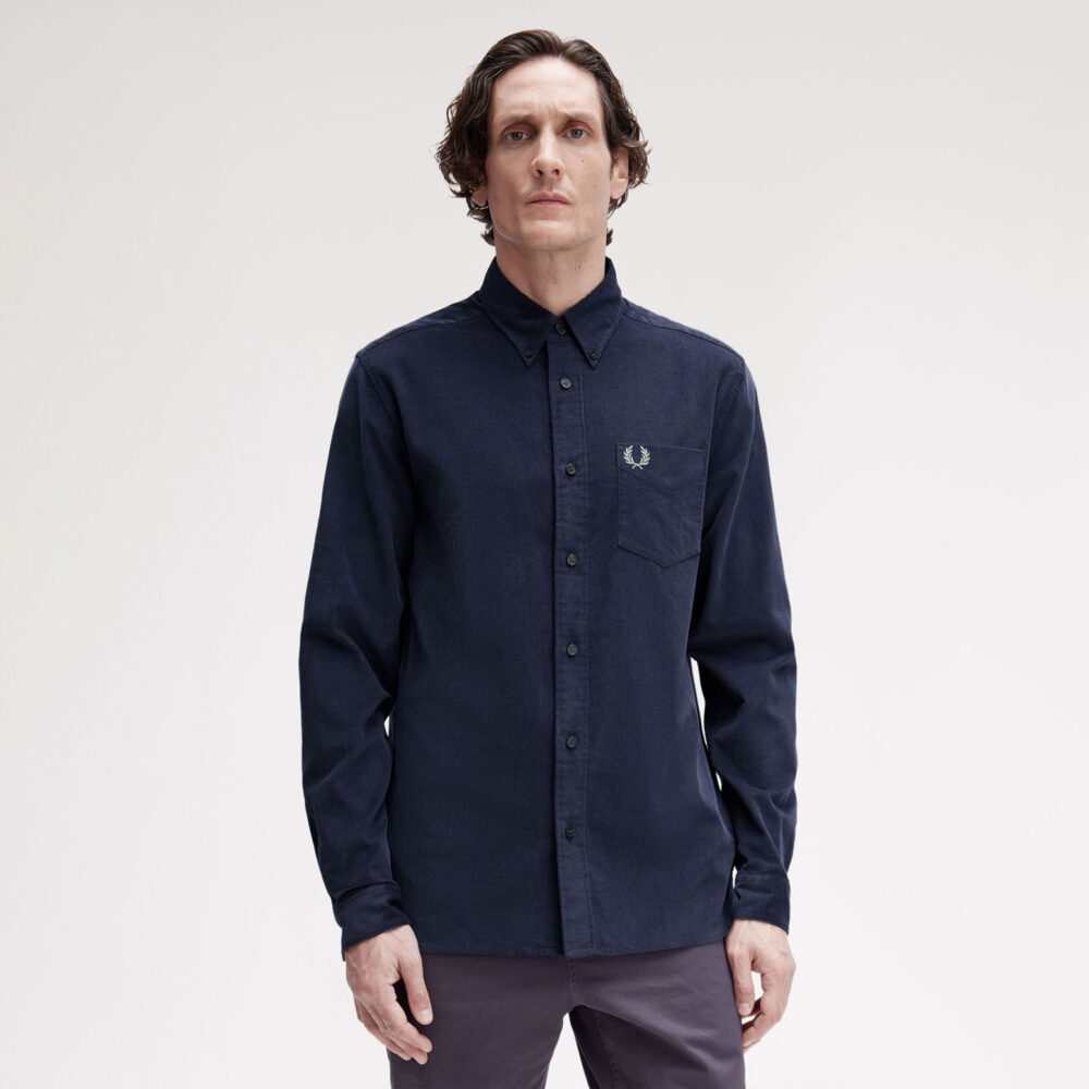 Fred Perry Needle Cord Shirt - Dark Airforce