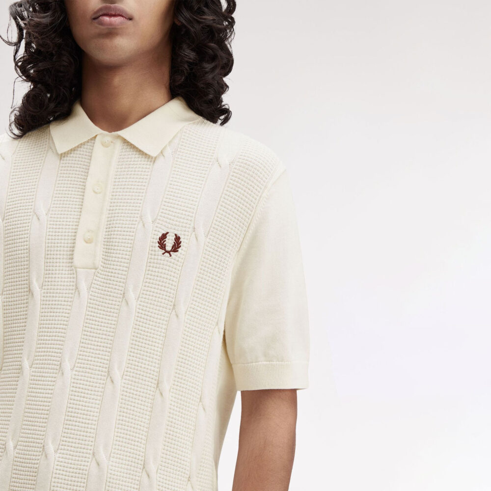 Fred Perry Textured Cable Knitted Polo - Ecru