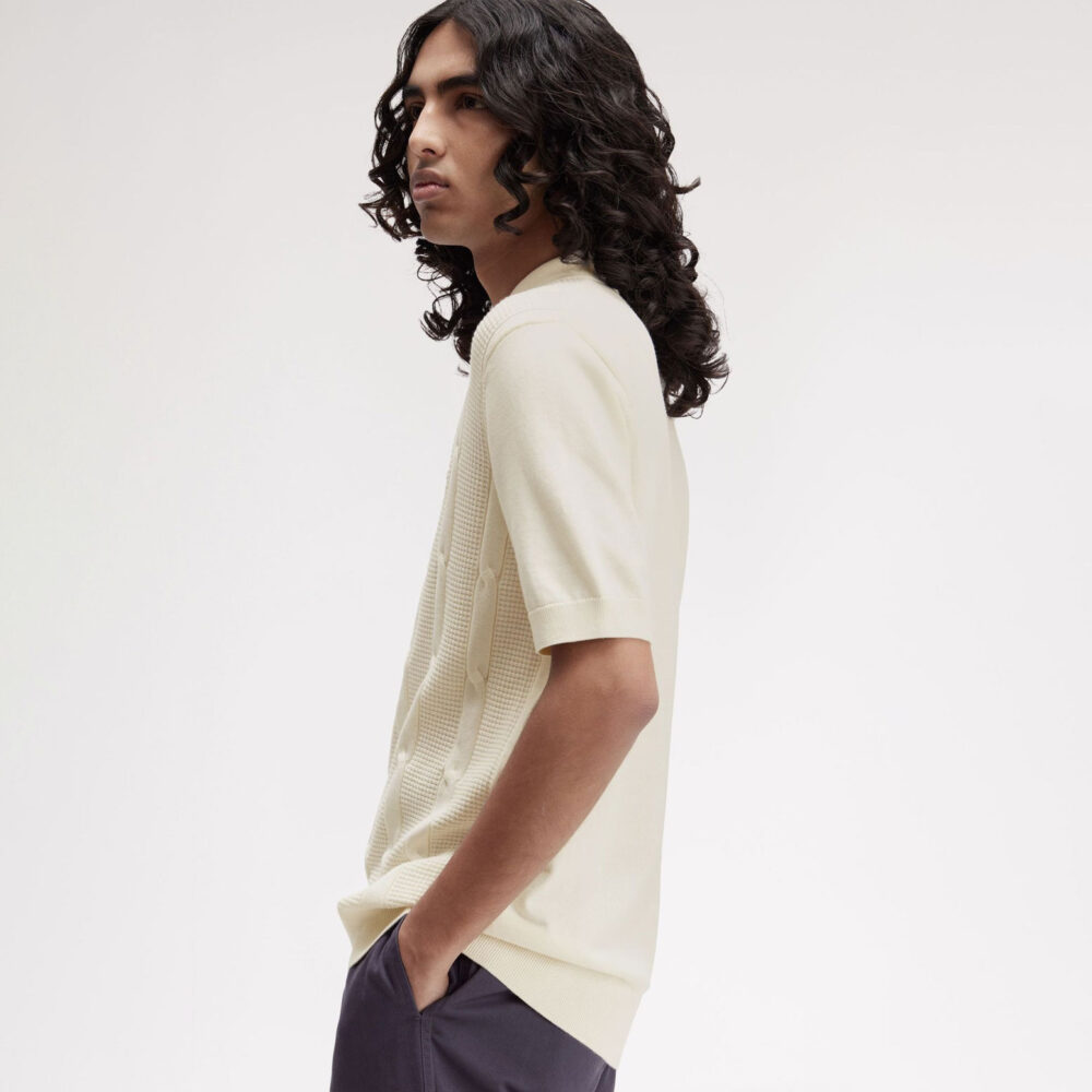 Fred Perry Textured Cable Knitted Polo - Ecru