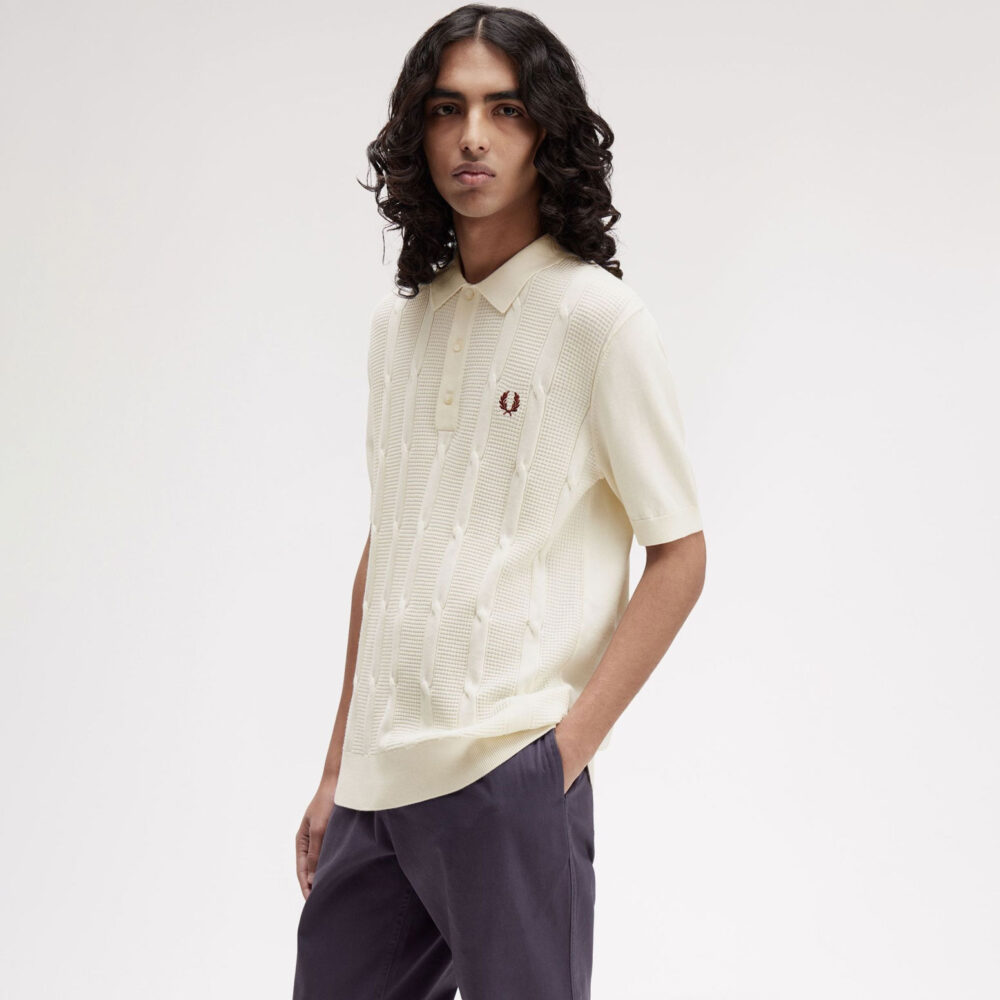Fred Perry Textured Cable Knitted Polo - Ecru