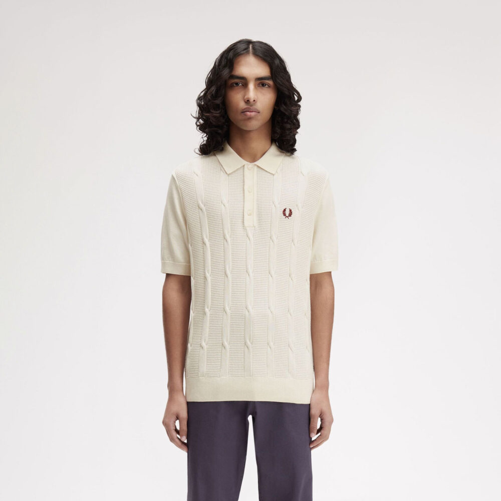 Fred Perry Textured Cable Knitted Polo - Ecru