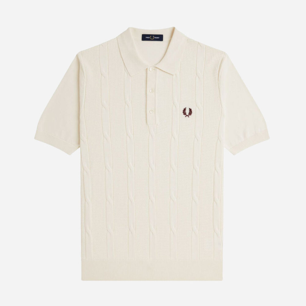 Fred Perry Textured Cable Knitted Polo - Ecru