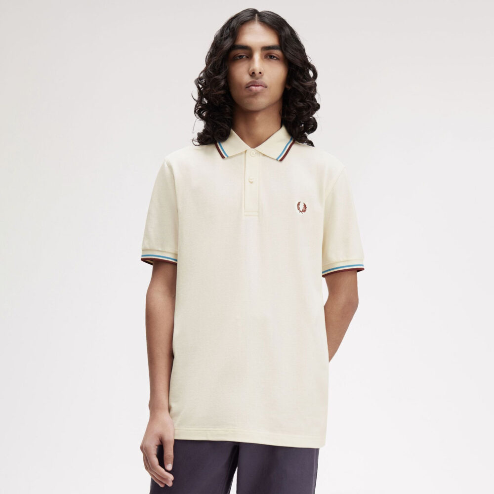 Fred Perry Twin Tipped Polo - Ecru/Court Blue/Oxblood