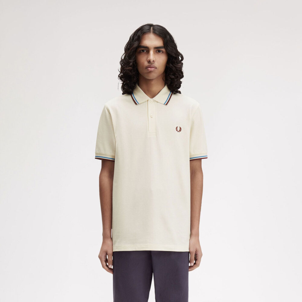 Fred Perry Twin Tipped Polo - Ecru/Court Blue/Oxblood