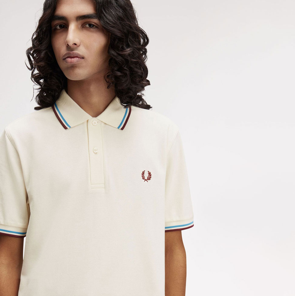 Fred Perry Twin Tipped Polo - Ecru/Court Blue/Oxblood