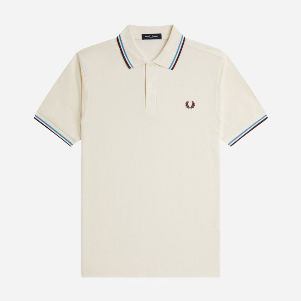 Fred Perry Twin Tipped Polo - Ecru/Court Blue/Oxblood