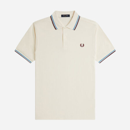 Fred Perry Twin Tipped Polo - Ecru/Court Blue/Oxblood Fred Perry Twin Tipped Polo - Ecru/Court Blue/Oxblood