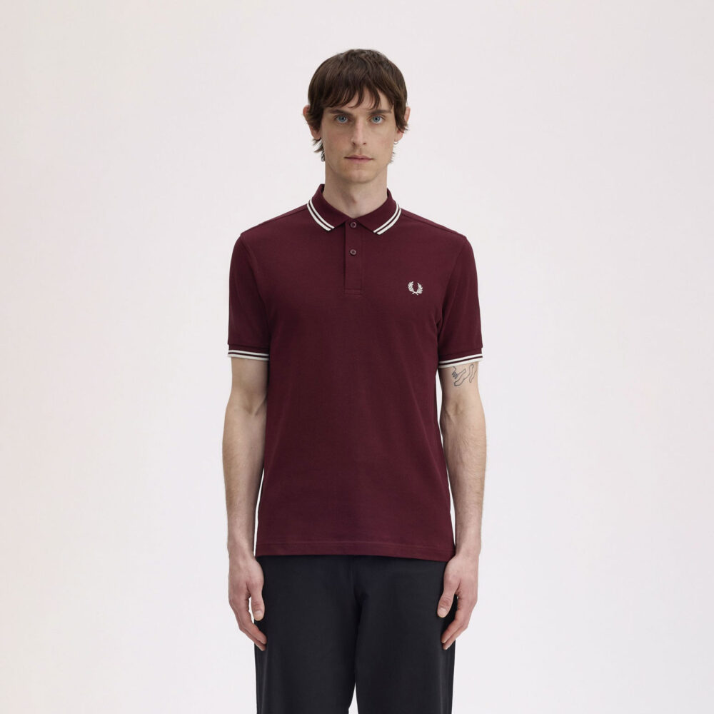 Fred Perry Twin Tipped Polo - Oxblood/White