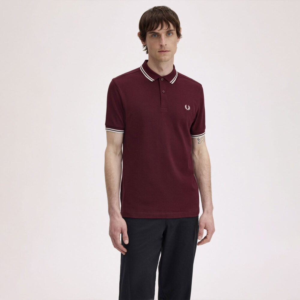 Fred Perry Twin Tipped Polo - Oxblood/White