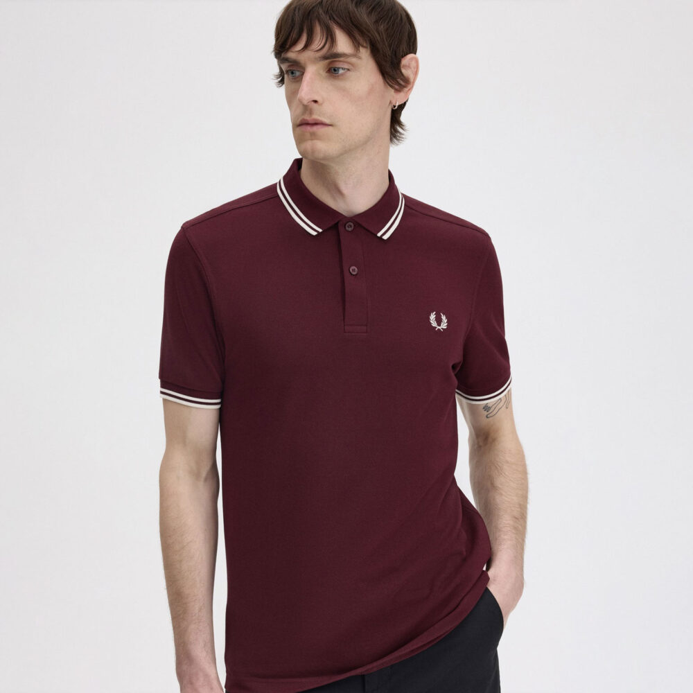 Fred Perry Twin Tipped Polo - Oxblood/White