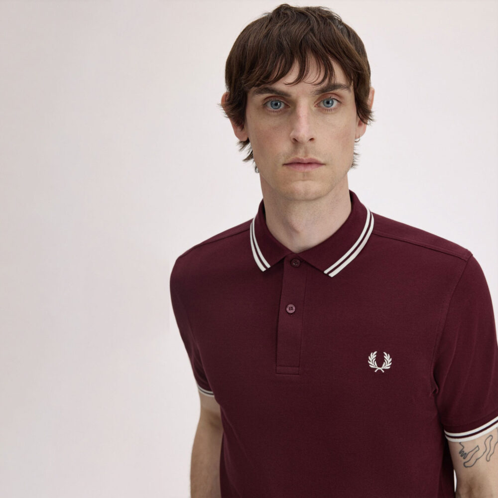 Fred Perry Twin Tipped Polo - Oxblood/White