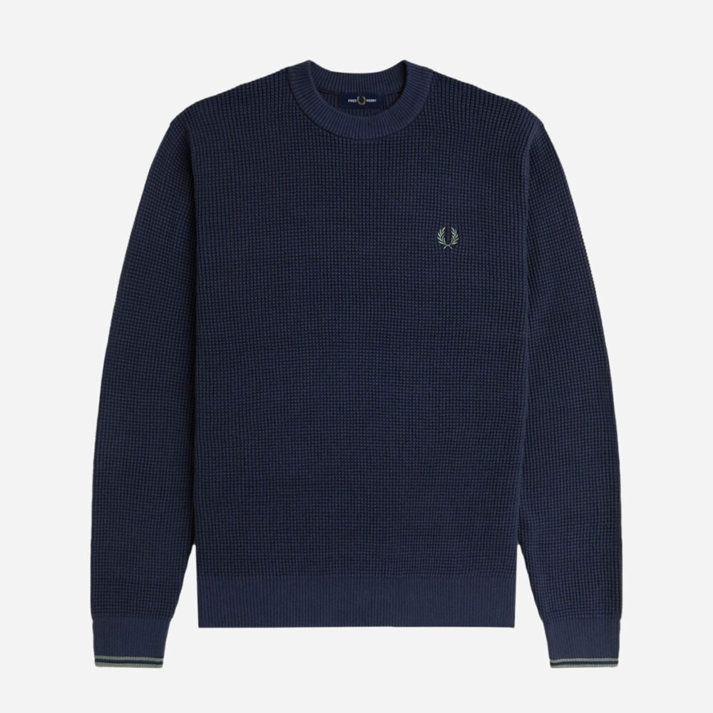 Fred Perry Waffle Stitch Crewneck Knit - Dark Airforce
