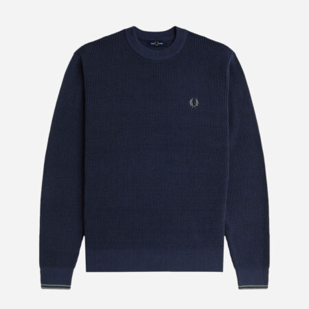 Fred Perry Waffle Stitch Crewneck Knit - Dark Airforce